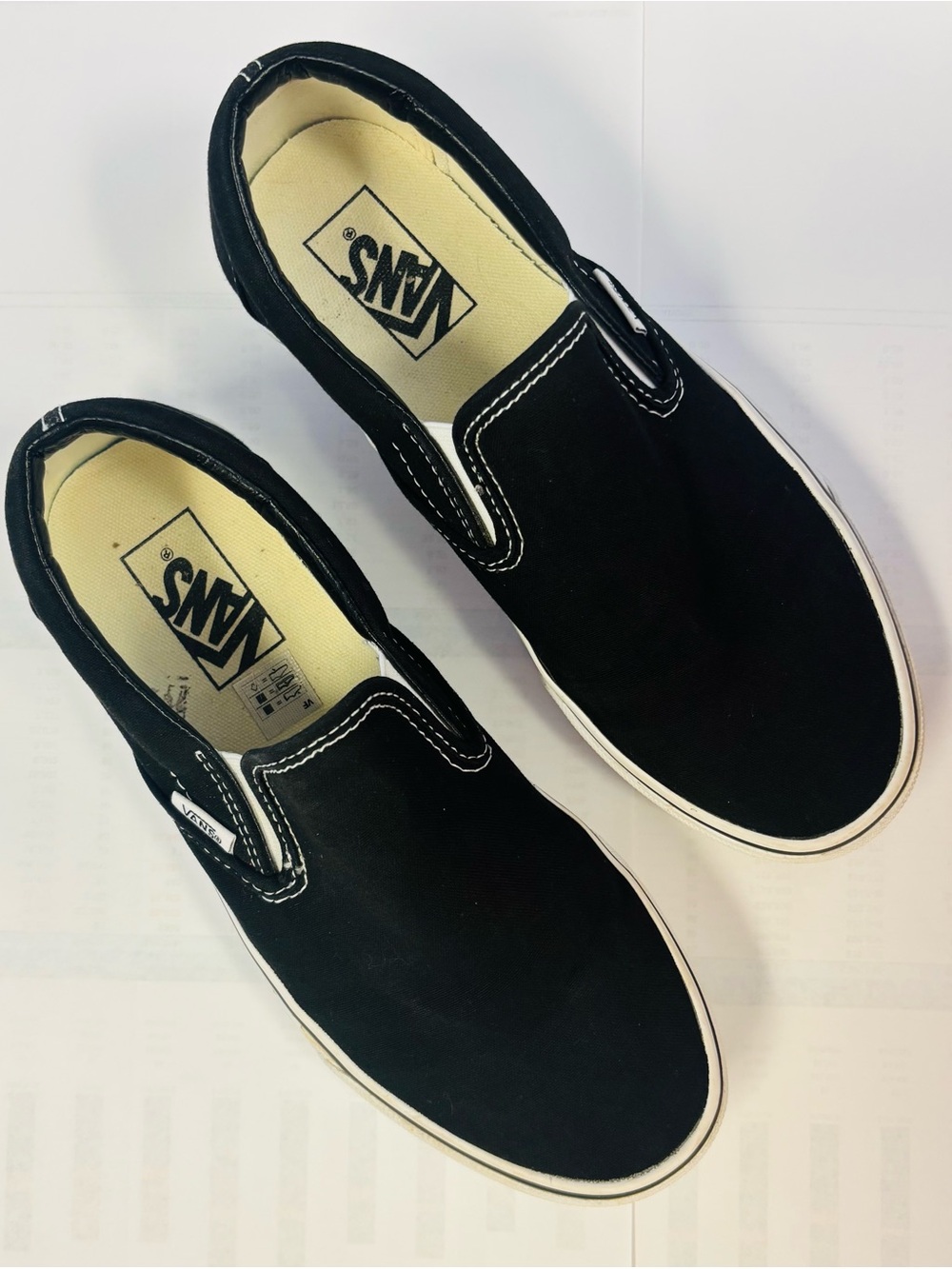Vans Black Canvas Slip-On Loafers with White Sole